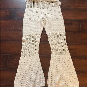 Cream Crochet Flare Pants